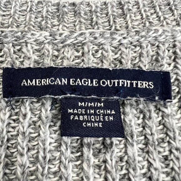 American Eagle Women's Tight Knit V-Neck Sweater Bow Cuff Gray Size Medium - Picture 8 of 9